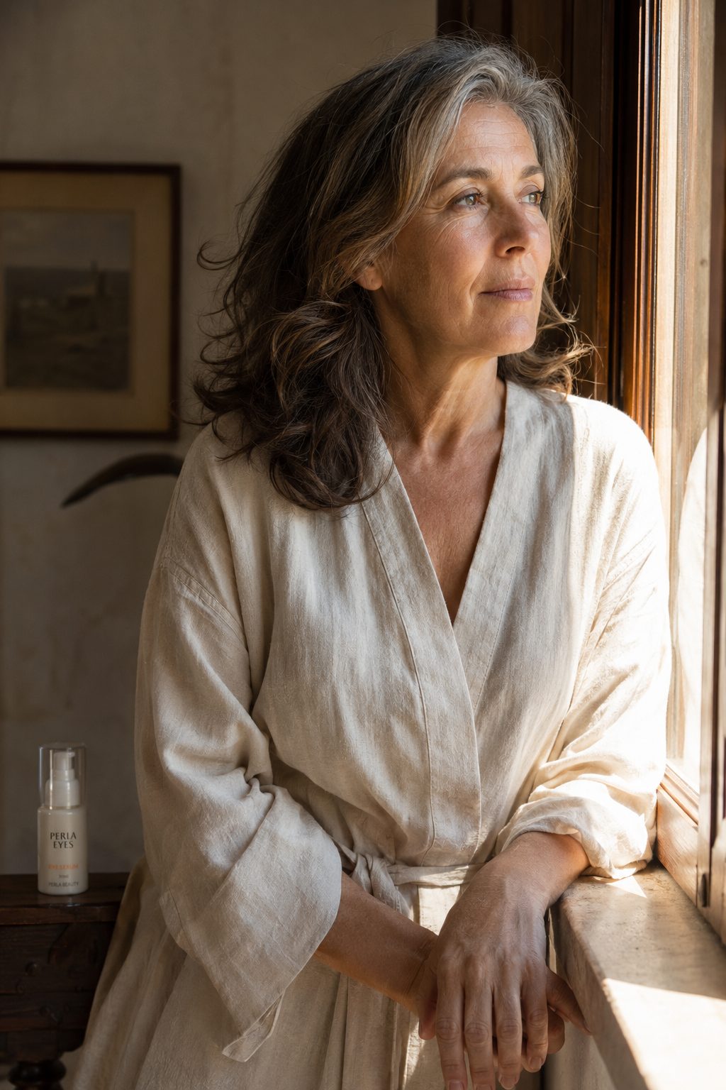 Donna over 55 serena alla luce naturale